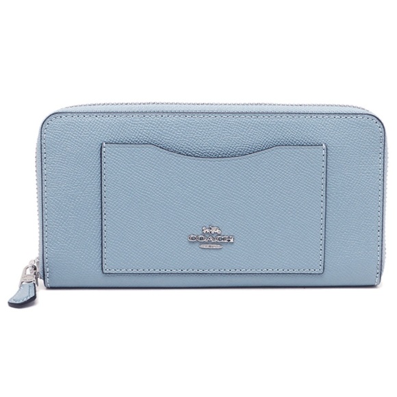 Coach Handbags - Coach Crossgrain Leather Accordion Zip Wallet Silver Mist Cornflower Powder Blue